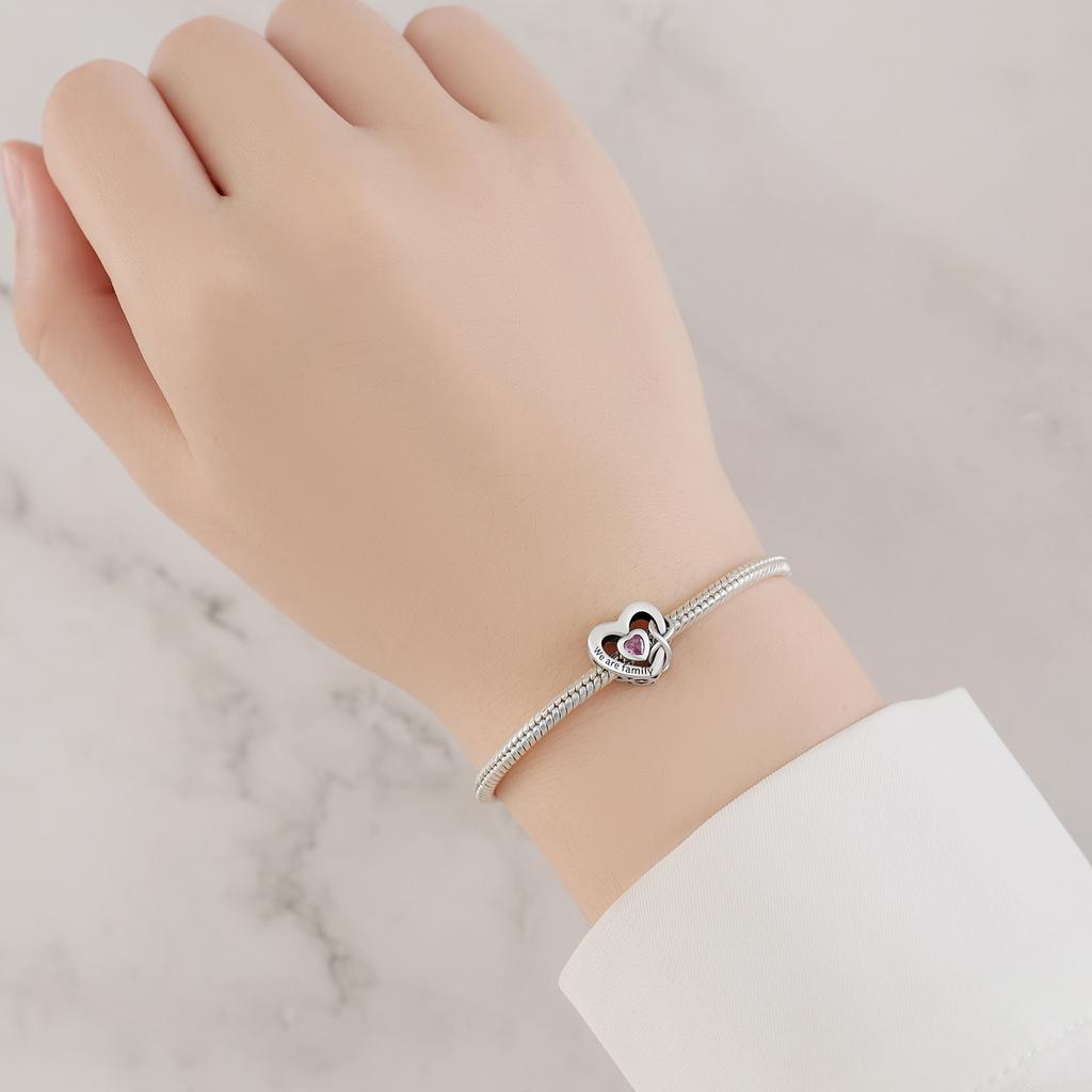 Beads Copper Charms Original Hollowed-Out Heart Pink Zircon Beads Fit Bracelet Jewelry Diy Women Gift Accessory