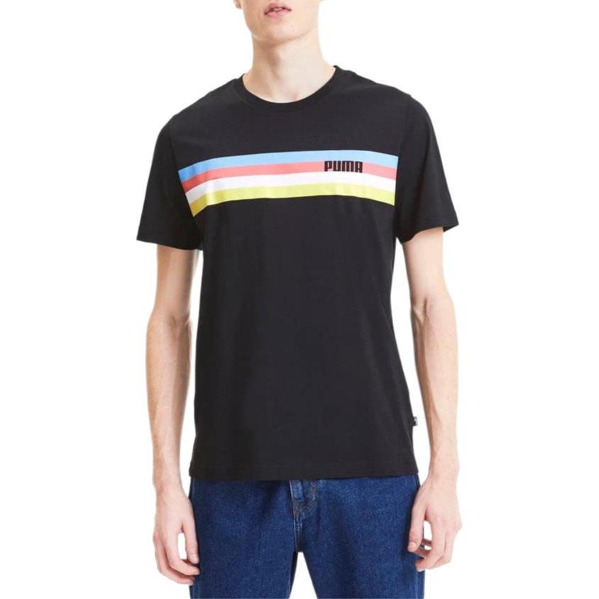 Puma Celebration Color Block Striped Letter Print Casual Crew Neck Short Sleeve T-Shirt Men Tops Black 846224-51