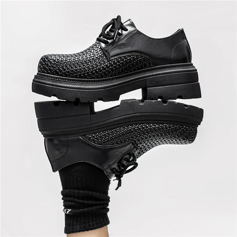 

Summer Leather Woven Men s Hollow Hole Shoes Round Head Thick Sole Inner Height Increase Casual Cowhide Breathable 38