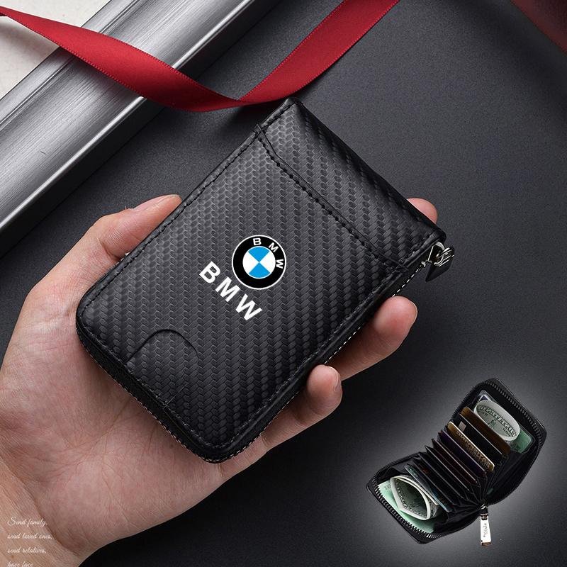 Car Carbon Fibre Leather Wallets Credit Card Bag Storage Purses For BMW iX3 iX F07 F48 F39 F34 F40 F45 F46 G30 G20 G32 E70 X1 X2 gjbf54