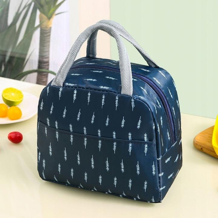 Torebka Termiczna Lunch Box Piknik Izolowana Na Jedzenie Granatowa Jodełka