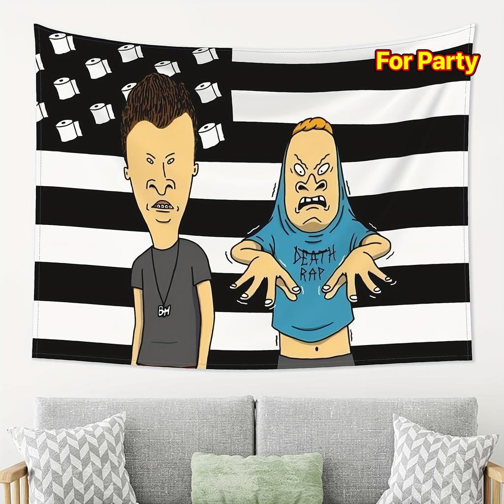 Beavis and ButtHead Carta Igienica Bandiera Arazzo Divertente Cartone Animato Anni '90 Decorazione Murale per Festa Spazi Umorismo Retrò