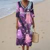 Women's Casual V-Neck Midi Dress with Halloween Print Pattern for Summer Beach and Party Occasions