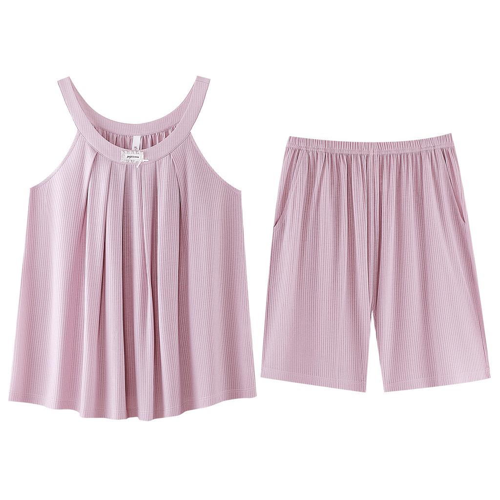 Modal pajamas for women, with pads, one-piece tank shorts, summer loungewear, pure and alluring style, can be worn as an outerwear set