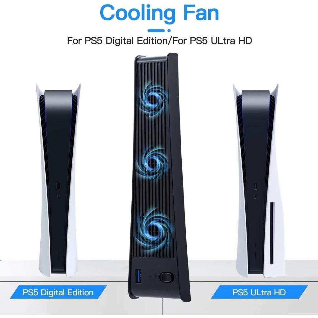 Cooling Fan, External USB Cooler 3 Fans Game Console Mini Cooling System with Extra USB Port for Sony Playstation5 Digital Edition&Ultra HD Console