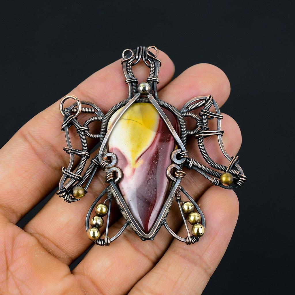 Turtle Shaped Mookaite Gemstone Copper Wire Wrap Handmade Pendant Jewelry For Wedding Gift
