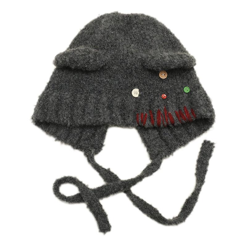Cute Bear Hat for Women in Autumn and Winter Warm and Face Friendly Small Ear Protection Hat  Buttoned Beanie Plush and Fluffy