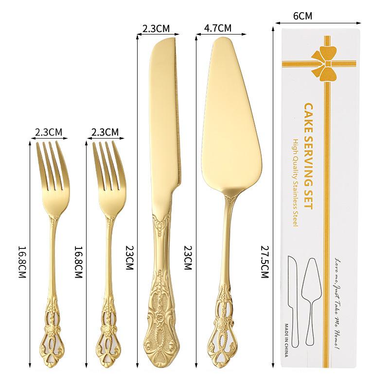 Stainless Steel Cake Cutting Set, Elegant Gold Cake Cutter and Cake Server with Small Forks, Use for Home, Anniversary, Birthday, Wedding, Party