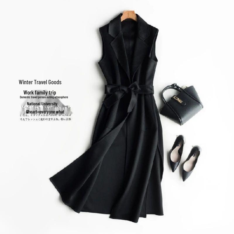 Mittellanger Wollweste für Damen: Ärmellose Jacke im koreanischen Stil für Frühling/Herbst