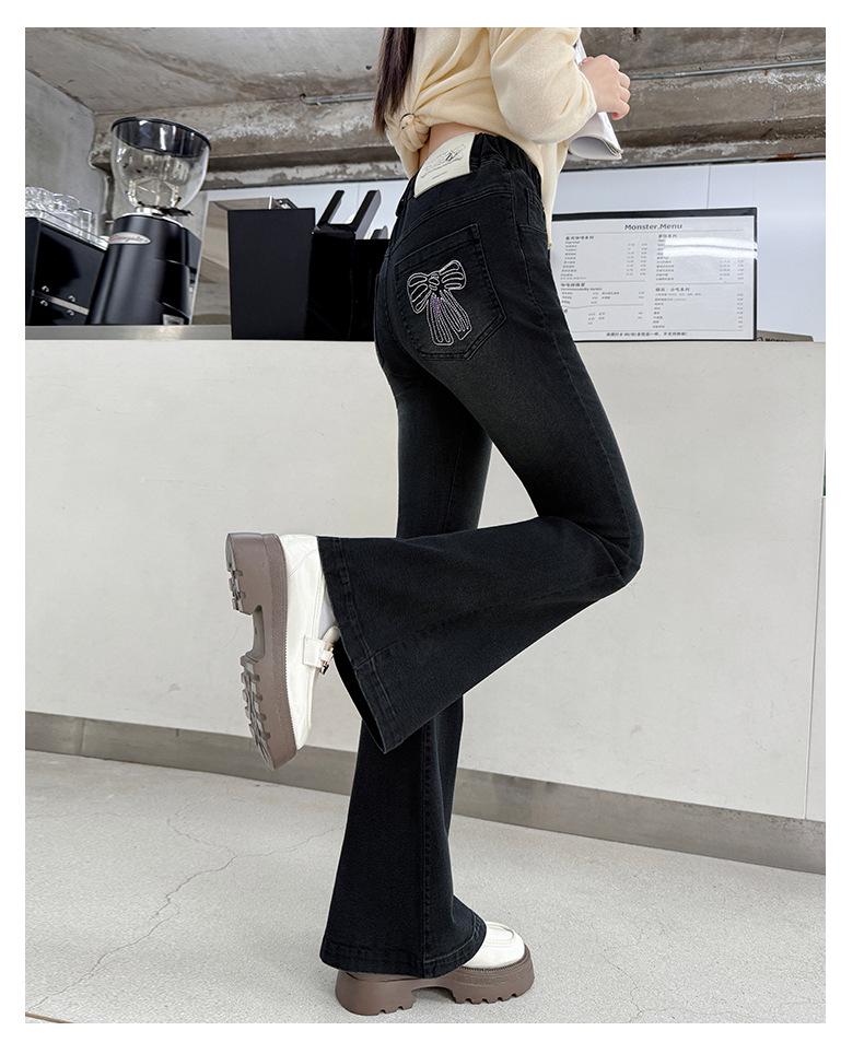 Girls' Flared Jeans with Bow - Autumn 2025 Fashion