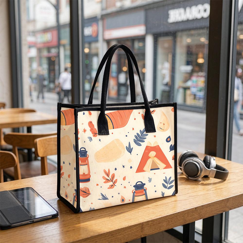 Cute Camping Pattern Tote Bag Casual Large Capacity Handbag for Daily Use