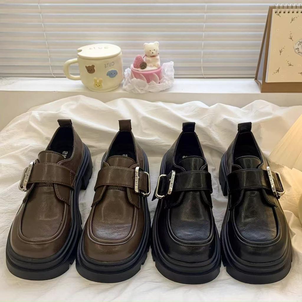 Fashion New Luxury Women's Small Leather Shoes Fashionable and Versatile Japanese Thick Soled Le Fu Shoes Outdoor Casual Single Shoes