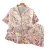 National Style Retro Flower Print Ice Silk Pajamas Women'S Summer Short-Sleeved Thin Suit Loungewear