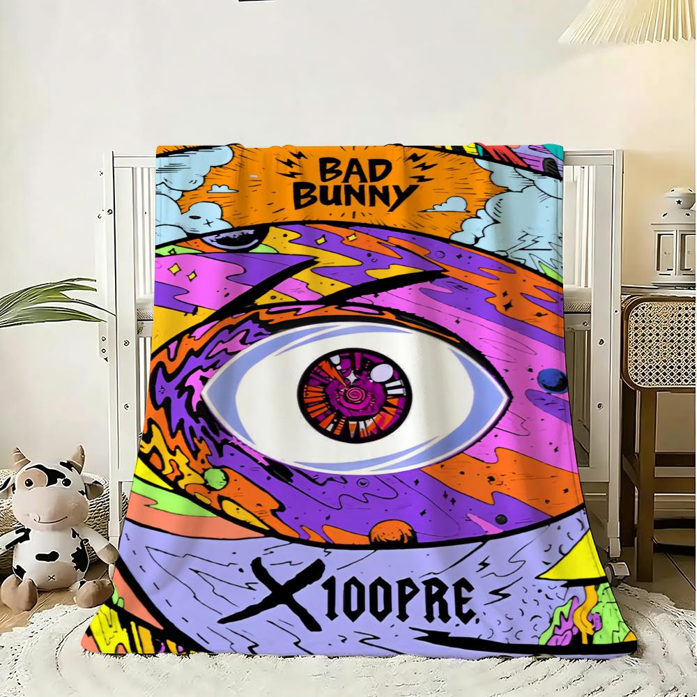 Rapper B-Bad B-Bunny Throw Soft Flannel Throw Blanket, Lightweight Breathable Summer Nap Blanket For Sofa Home Travel Cozy Decor