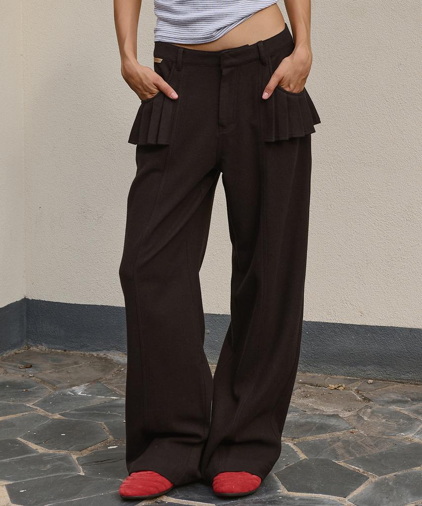 Biteoseljeu Illusion Wool Wide Pants - Brown