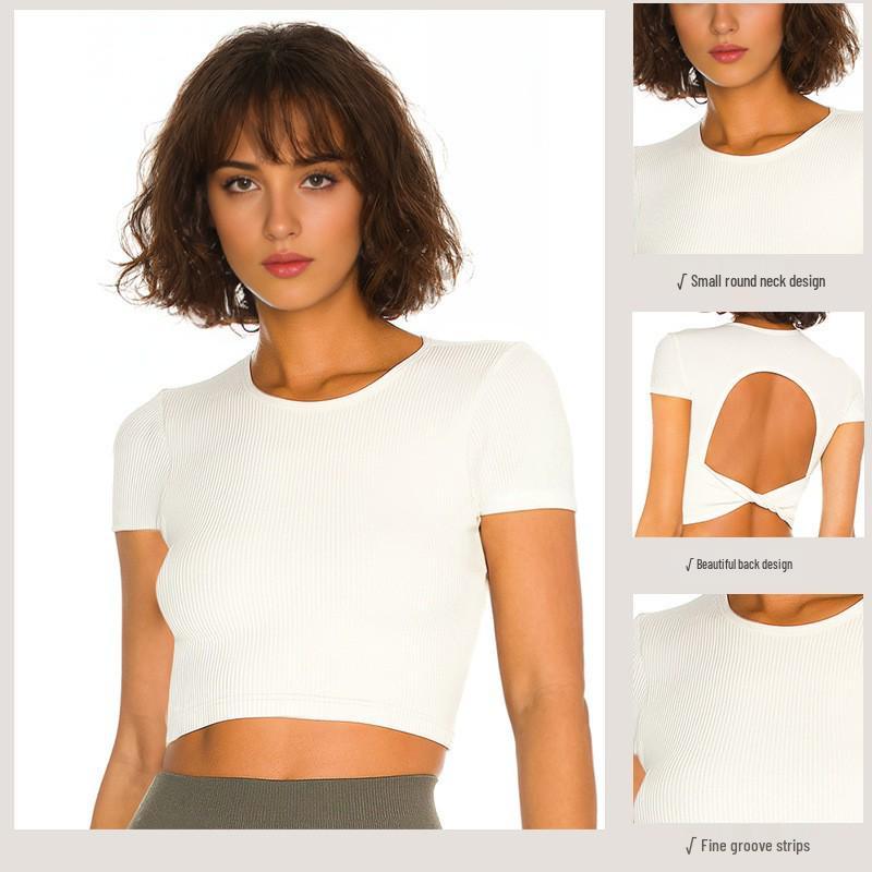 Lulu Women's Quick-Drying Yoga Top with Chest Pads for Pilates, Running & Fitness - Sexy Short Sleeve Design