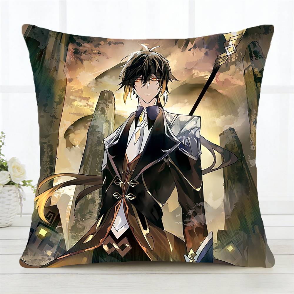 Zhongli Genshin Impact Pillow Case Fashion Square Pillowcase Bedroom Sofa Room Ins Decoration Leisure