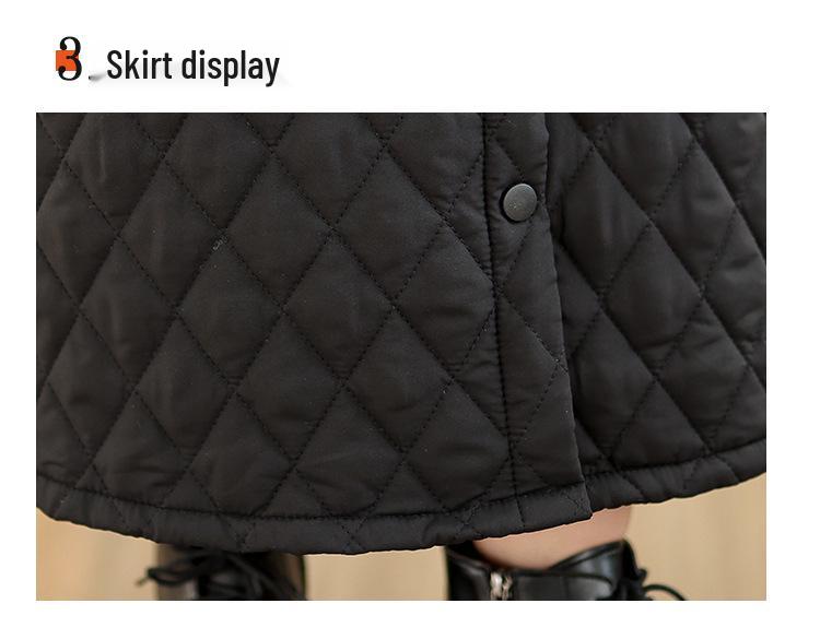 Fustă A-line pentru femei cu talie înaltă, extra lungă, rezistentă la vânt, din bumbac cu puf - Îngroșată, cu nasturi, stil de iarnă plus size