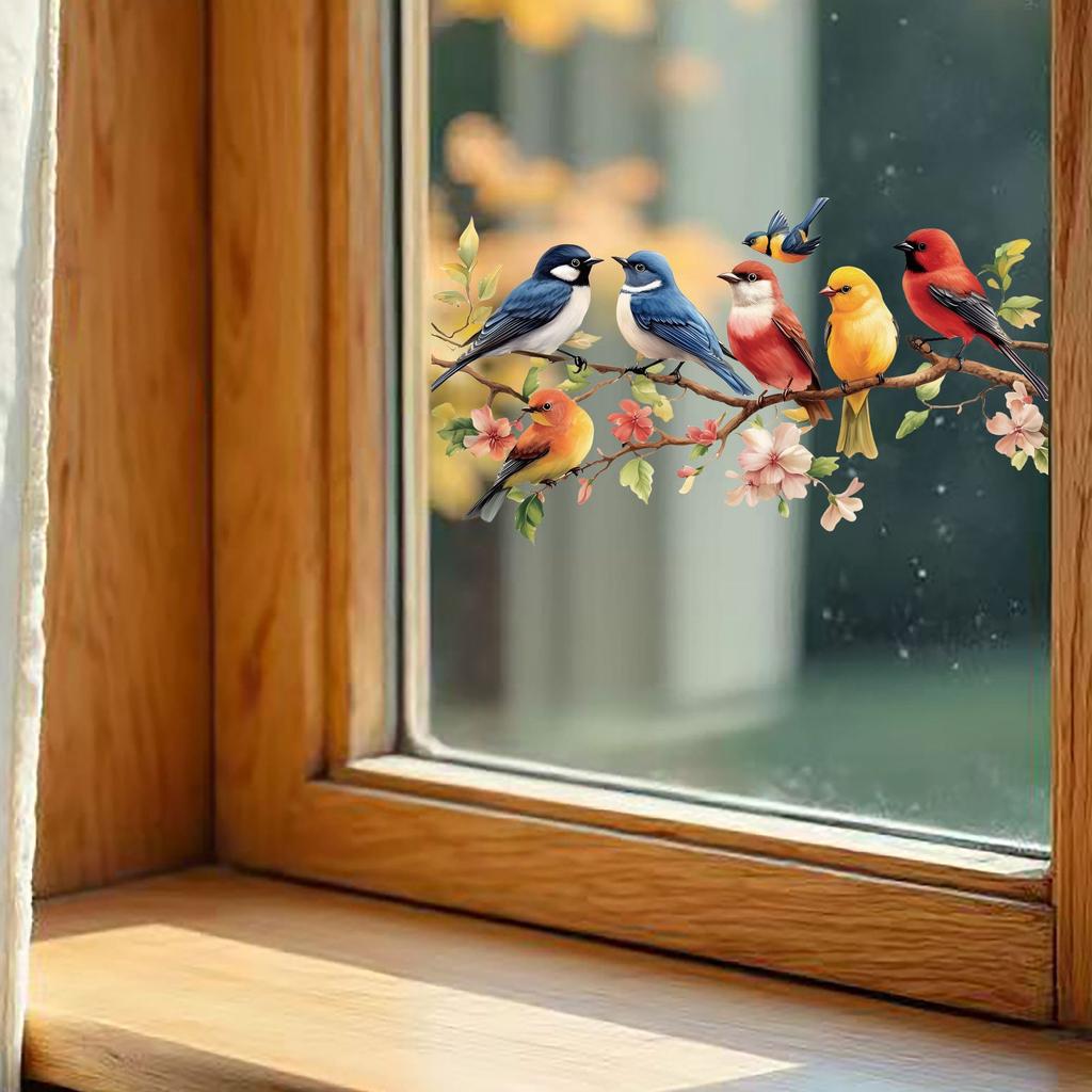 PVC Cute Adorable Bird Static Cling Window Sticker Removable Self-Adhesive for Kitchen Living Room Glass Home Decor Art