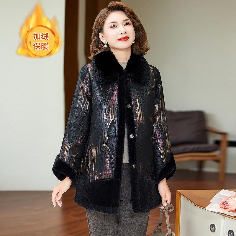 

Зимняя одежда для мам, новая китайская стеганая куртка для женщин среднего и пожилого возраста, бархатный утолщенный верх, для бабушек, норковая бархатная шуба из меха 5XL темно-фиолетового