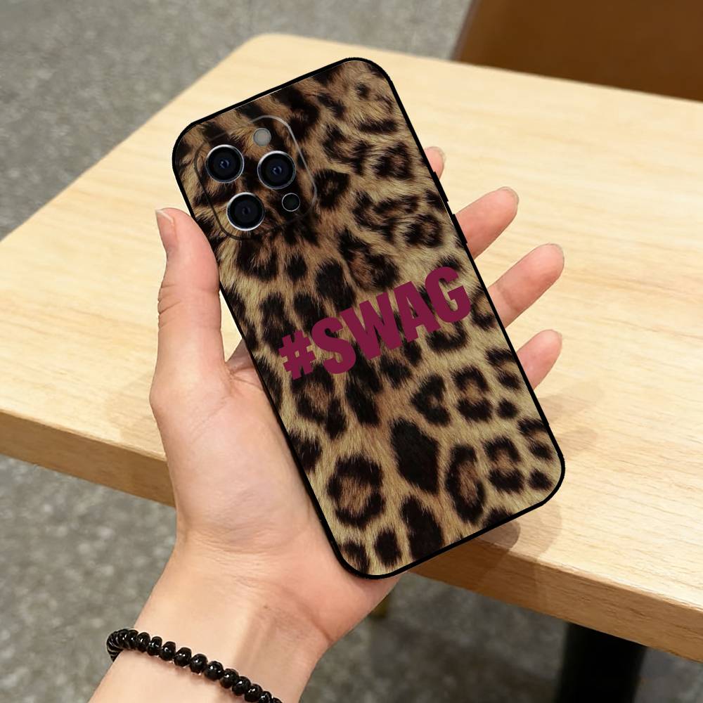 l-Leopard Print s-SWAG Phone Case For iPhone 17,16,15,14,13,12,11 Plus,Pro Max,XS,Soft Silicone Black Cover iPhone15pro
