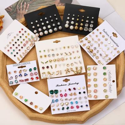 Mode Zirkon Kristall Ohrringe Set Vintage Geometrische Metall Perle Ohr Bolzen Für Frauen Mädchen 2024 Trendy Schmuck Geschenke