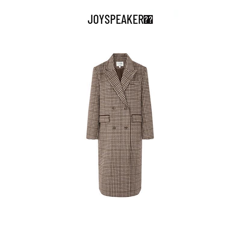 JOY SPEAKER Dámský vlněný kabát střední délky s retro kostkovaným vzorem