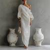 New Summer Fashion High-End Women's Long Sleeve Off-Shoulder Maxi Dress Mid-Waist Tucked-In Style