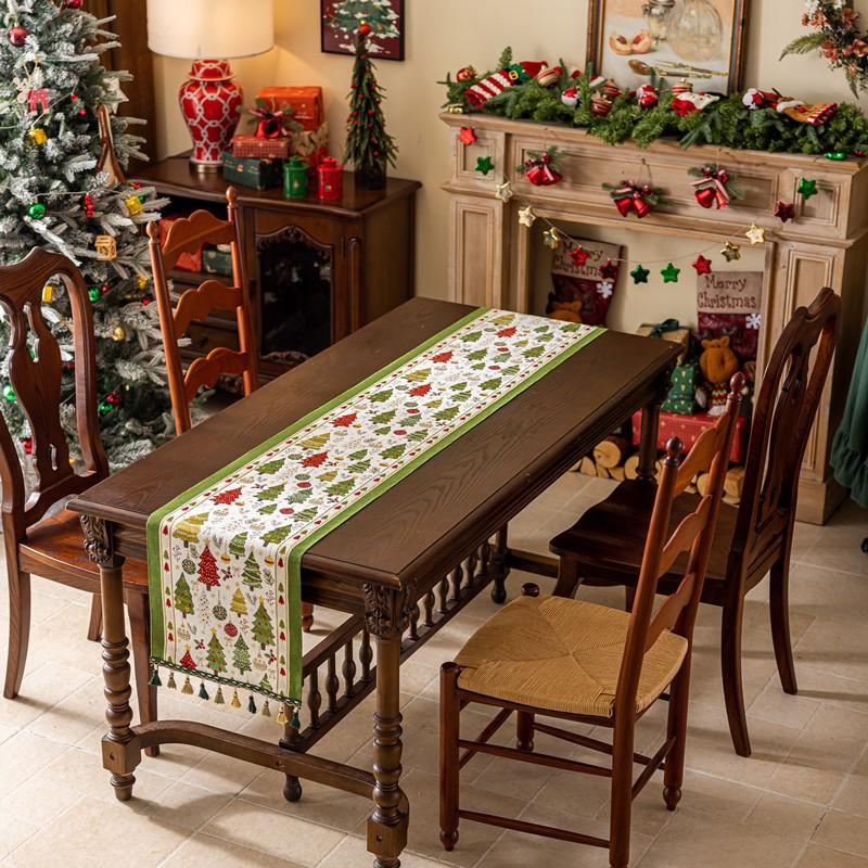 Christmas Tree Table Runner Tassel Home Decor Tablecloth Bed End Scarf