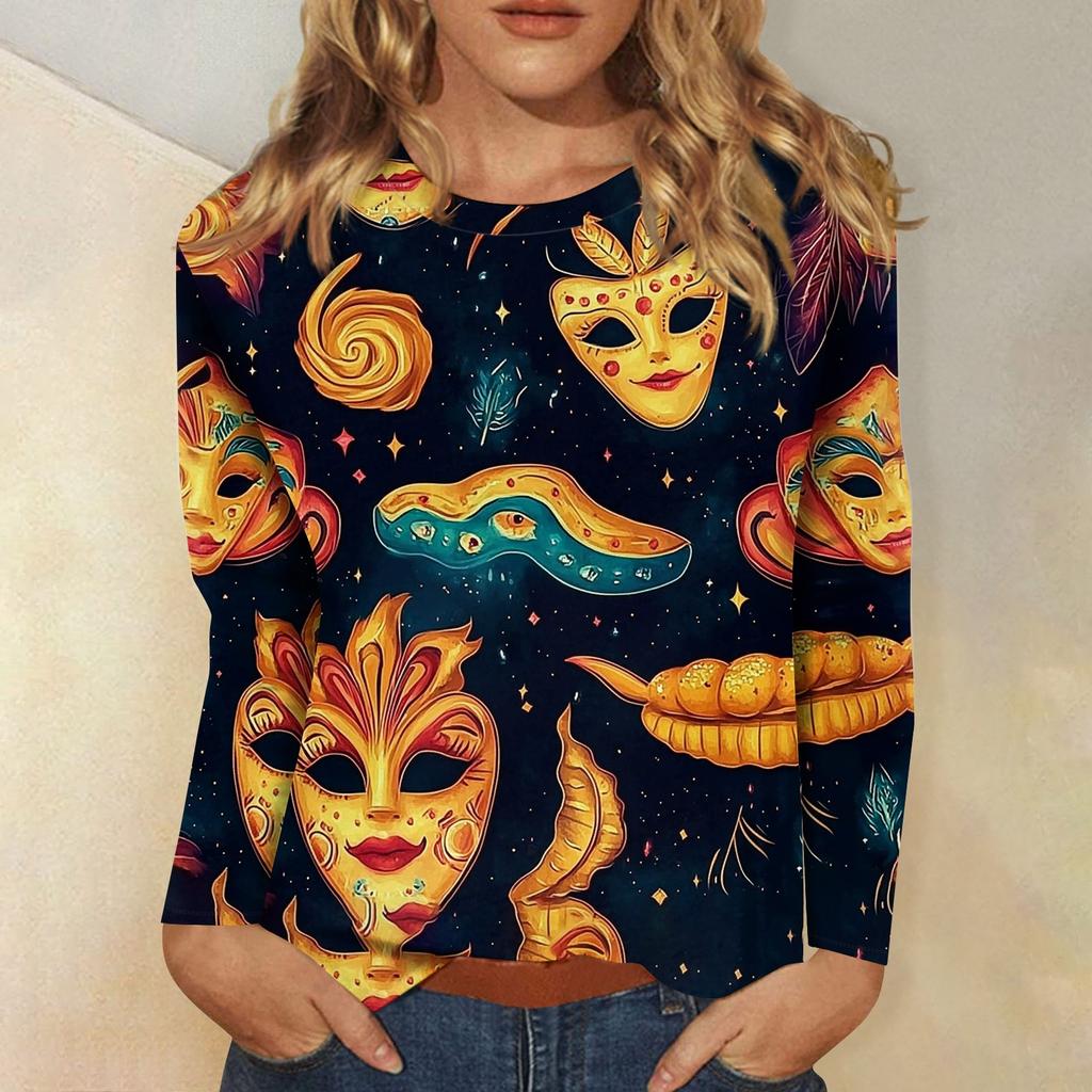 Long Sleeve Shirts For Women Cute Print Graphic Tees Blouses Dressy Casual Blouses Pleated Scooped Neck Tunic Tops Christmas