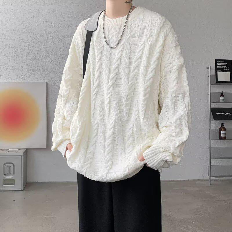 Herren Cardigan im koreanischen Stil mit Kreuzstich: Herbst/Winter Lässiger Strickpullover mit Rundhalsausschnitt, inspiriert von Hongkong.