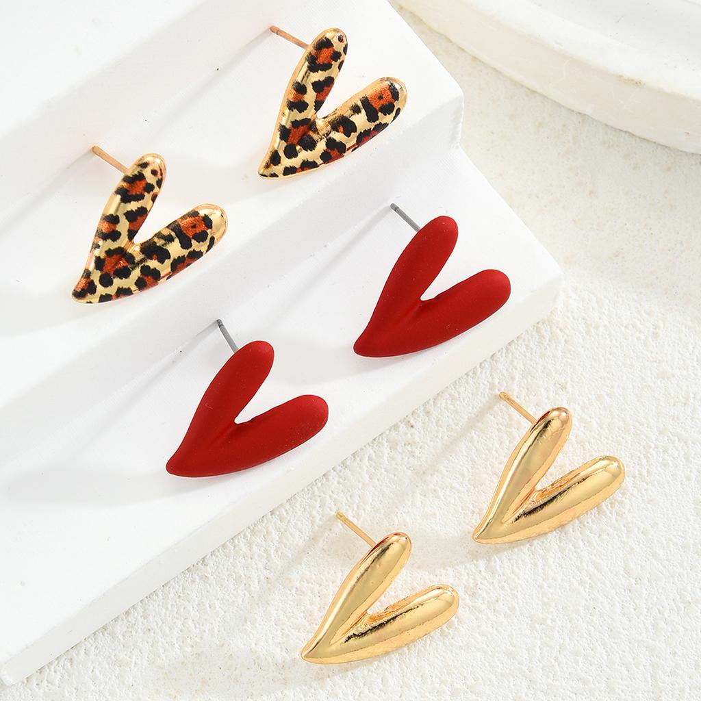 3pcs Fashion Heart Leopard Printed Colorful Earrings Set for Women Vintage Geometric Metal Stud Earring Holiday Party Jewelry