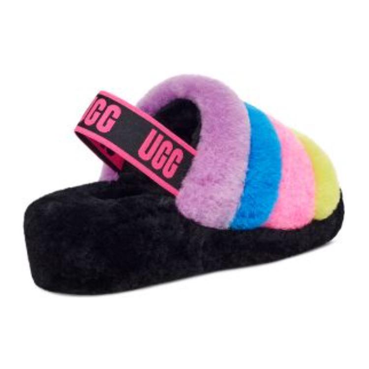 UGG Fluff Yeah Slide Black Taffy Pink Multi Women's 1097169-BTPM