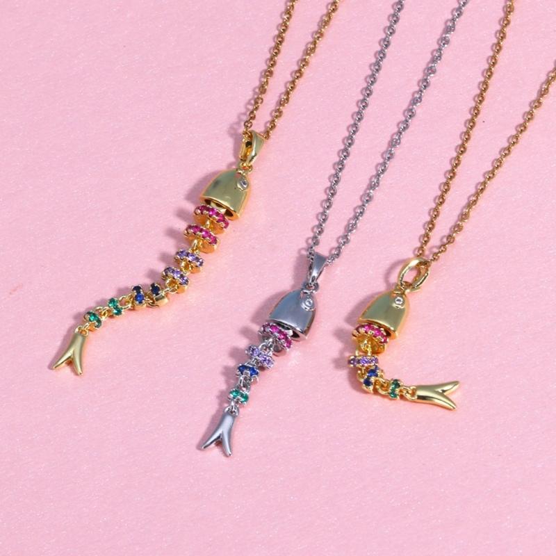 Creative Swinging Fish Pendant Necklace Colorful Copper Alloy Jewelry For Women Fashionable Dynamic Neckchain