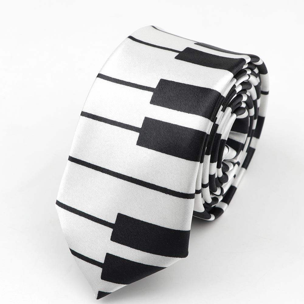 Classic Fashion Men's Skinny Tie Colorful Musical Notes Printed Piano Guitar Polyester 5cm Width Necktie Party Gift Accessory