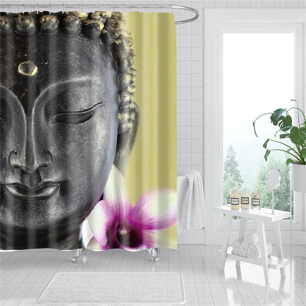 Buddha Plant Printed Bath Curtains Waterproof Polyester Fabric Bathroom Shower Curtain Screen with Hooks Bathroom Curtains