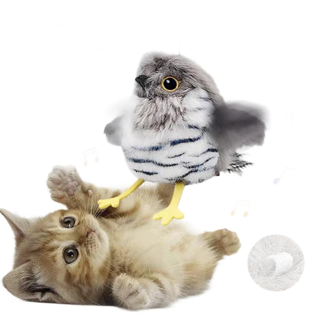 Plush Electric Flapping Bird Cat Toy with Sound and Automatic Motion