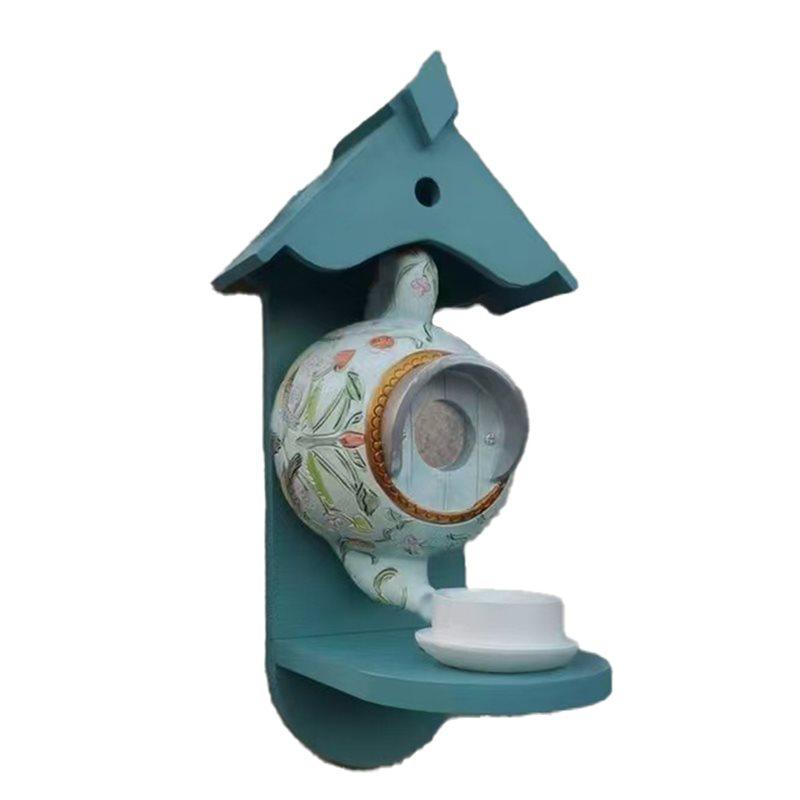 

Outdoor Resin Teapot Birdhouse Feeder-Wall Mount Durable And Weather-Resistant For Garden For Home Decor ціан
