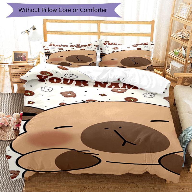 3PC Custom Name Bear Friends Forever Bedding Set Duvet Cover Closure Includes 1 Duvet Cover & 2 Pillowcases for Bedroom