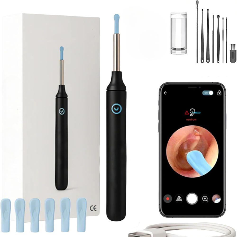 

Reyova Ear - Точное и безопасное устройство для чистки, HD отоскоп 1080p, эндоскоп, WiFi набор для чистки ушей с 6 светодиодными лампами, подходит для iOS и Android чёрный
