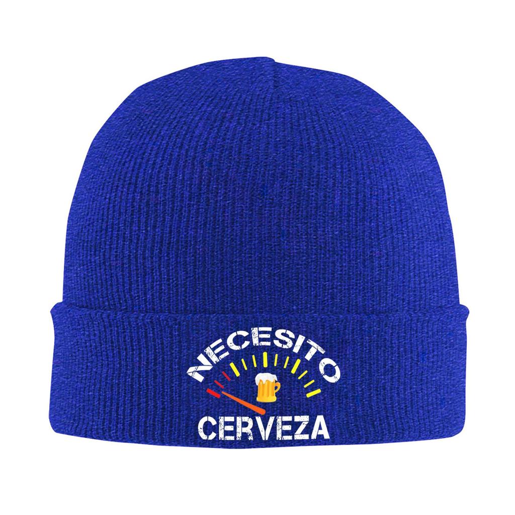 Necesito Cerveza Funny Spanish Beer Merch Winter Warm Rib Knit Cuffed Beanie For Unisex Skull Knitted Hat Cap Bonnet Knit Hat