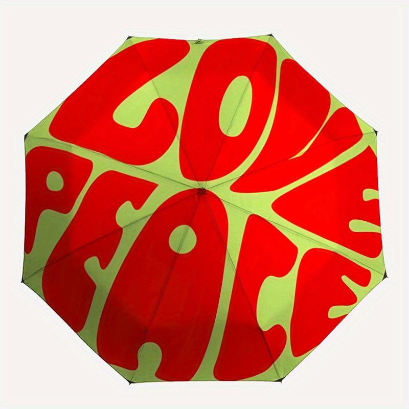 

1pc love peace Folding Umbrella With Excellent UV Protection, 8 Ribs Casual Durable Lightweight Portable Travelling Umbrella For Men & Women