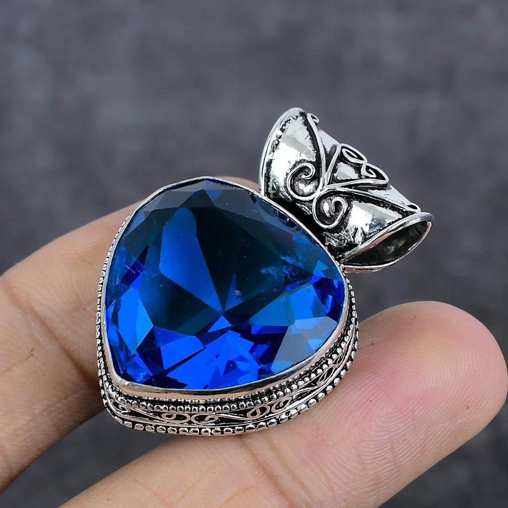 Natürlicher Blautopas Edelstein 925 Sterlingsilber Schmuck Anhänger 1.58" j5K78