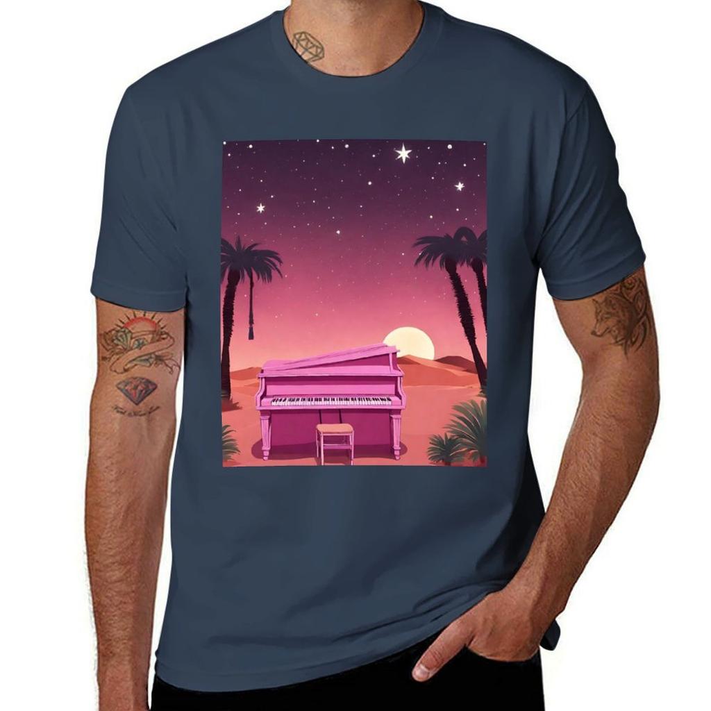 Piano In The Egyptian Desert With Pyramids Jungles Lanterns Ancient Rome Tshirt Work Style Casual Tshirt