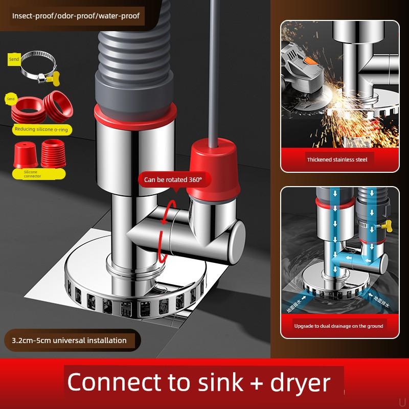 German Balcony Washing Machine Drain Three-Way Diverter Pipe, Three-In-One Floor Drain Connector, Anti-Odor and Anti-Overflow