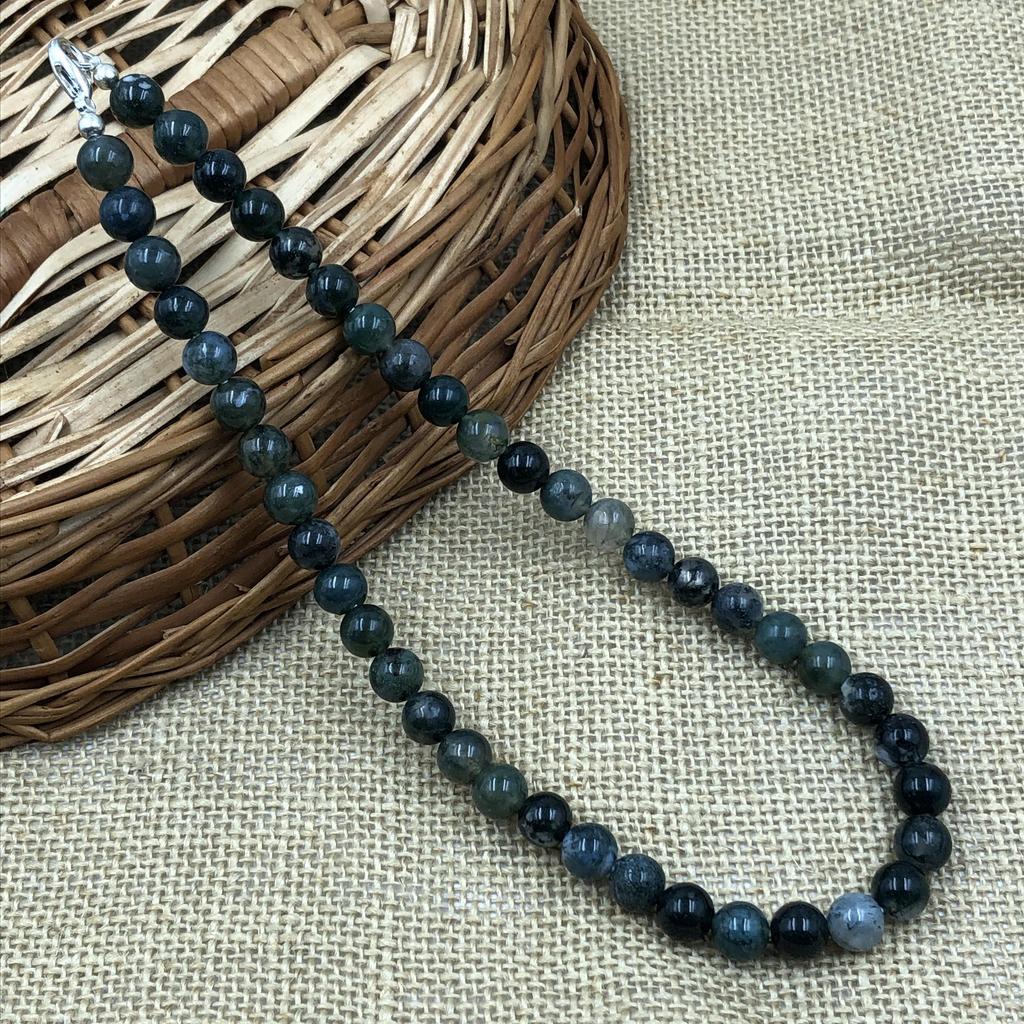 8mm Natural Moss Agate Gemstone Round Beads Handmade Jewelry Women's Necklace 17-20" For Wedding 8BN-46