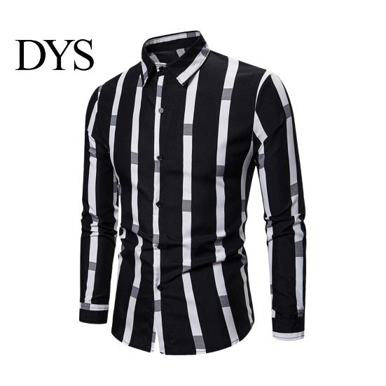 Lapel Design Shirt Spring Men Contrast Color Striped Print Thin Long Sleeves All-day Comfort Turn-down Collar Loose Single-breasted Formal Business
