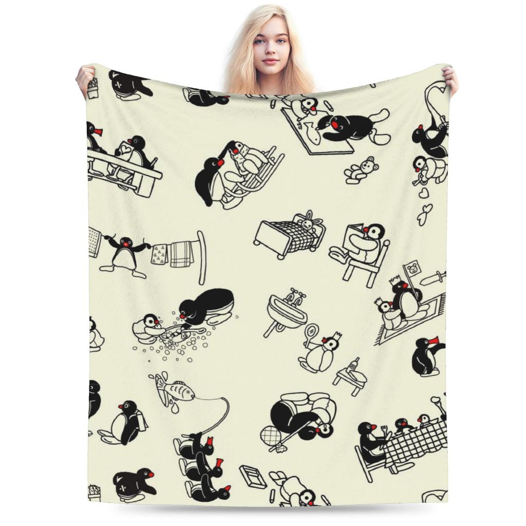 Noot Pingu Fleece Throw Blankets Penguin Cartoon Blankets for Bedding Couch Ultra-Soft Bedding Throws