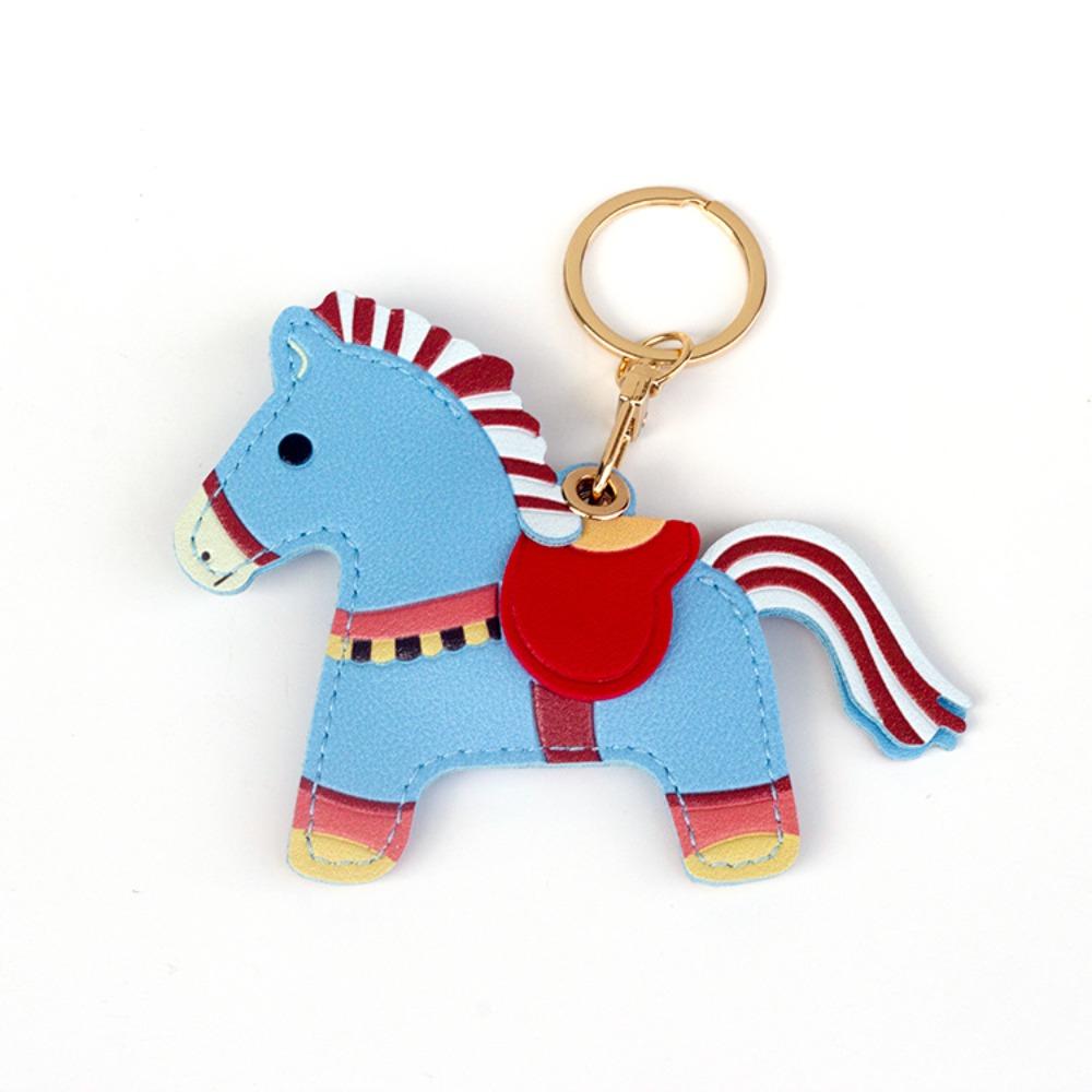 Leather Horse Keychain Access Control Card Holder Zodiac Pony Bag Hanging Year of The Horse