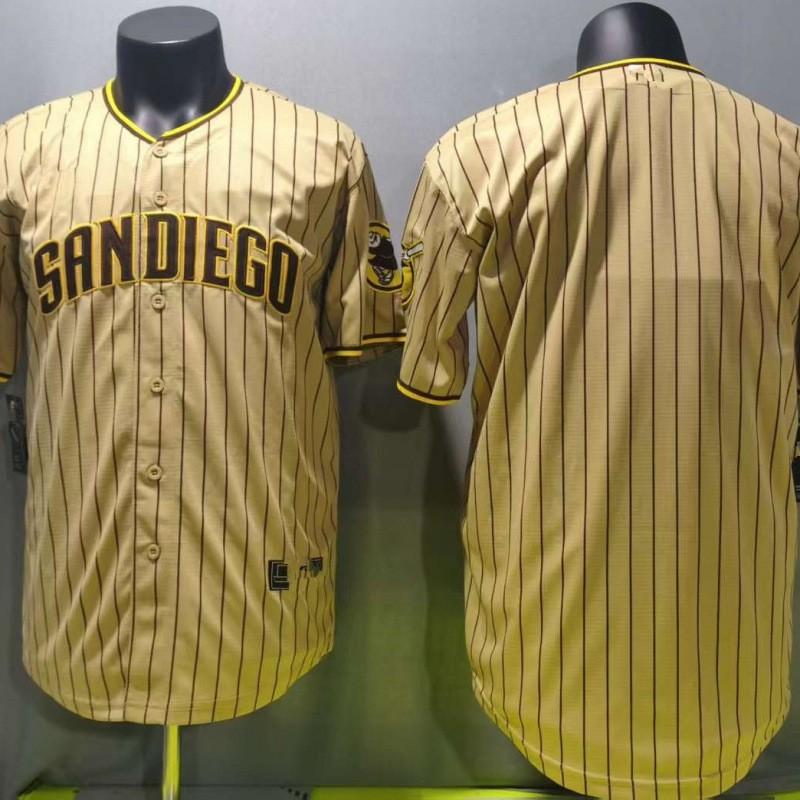 Custom Embroidered Baseball Jersey Unisex Sport Shirt Khaki Striped Blank Padres Style